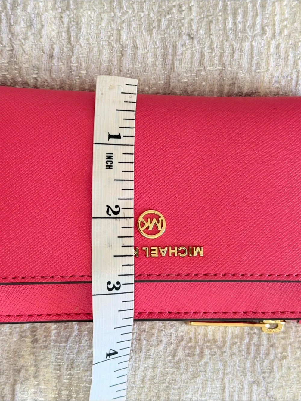MICHAEL KORS Bright Pink Saffiano Zip Wallet with Gold Hardware